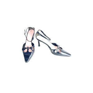 90's Vintage Anne Klein Black Pumps Skinny Ankle Strap Pointy Heels Size 8m